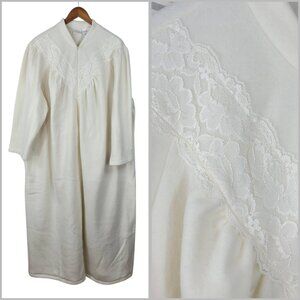 NEW Vintage Fuzzy Fleece Plus 3X Housecoat Robe 1/2 Zip Warm Lace Trim White